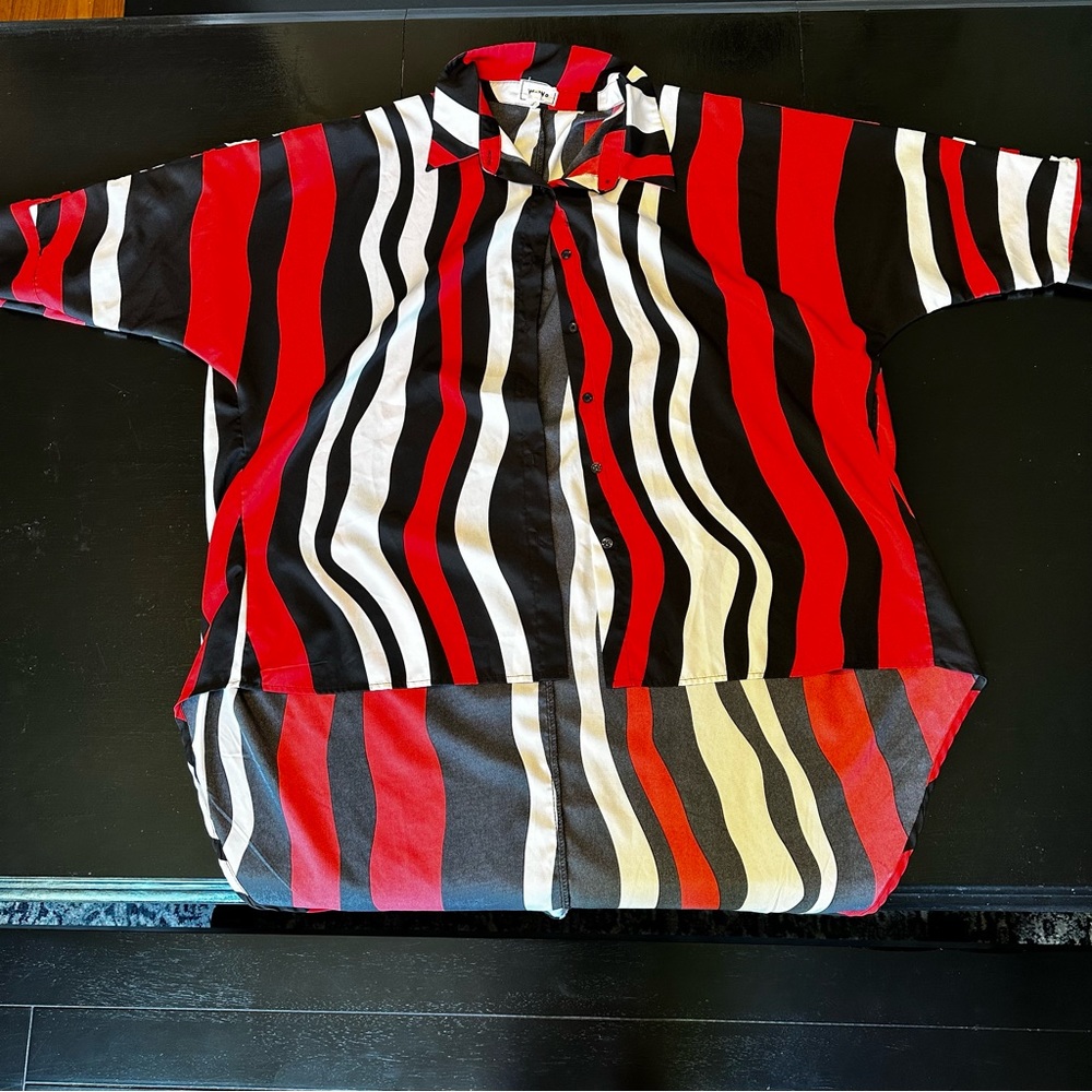 WoWo 2XL Red and White Black Button Down Dressy Vacation Ready Vintage Look